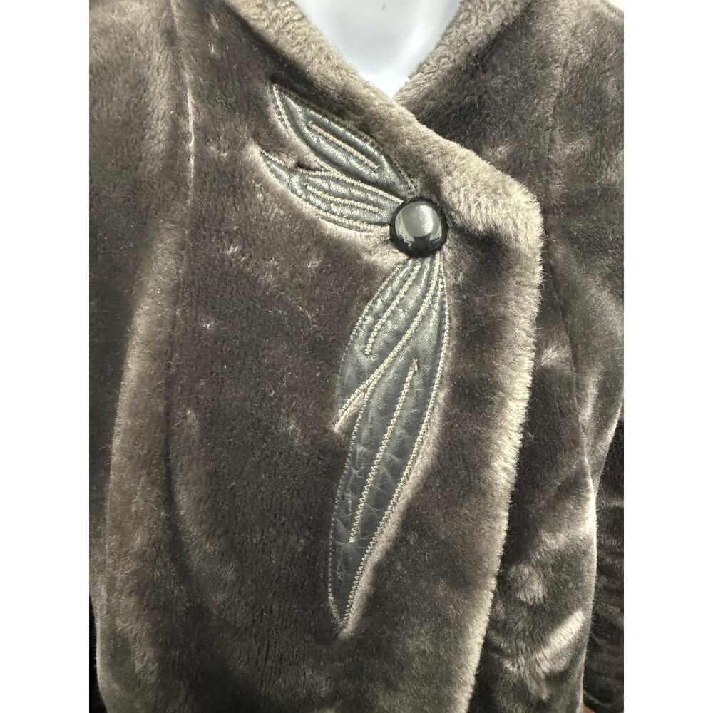 VTG Union 80s Sasson Borgazia Womens 10 Vegan Faux Fur Coat Gray Embellishment - Picture 2 of 7